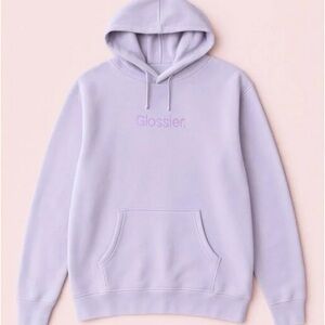 Glossier Pastel Lavender Hoodie with Embroidered Logo